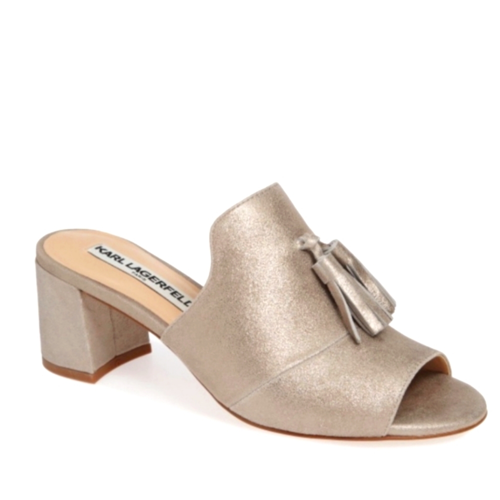 New Karl Lagerfeld slip on shoes. Size 6.5. Genuine shimmery leather. Block Heel